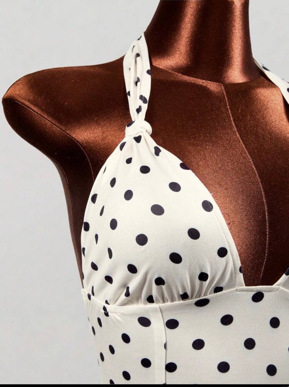 Hot Girl Style White With Black Dot Spaghetti Strap Tank Top, Sexy Deep V-Neck Backless Cropped Camisole,