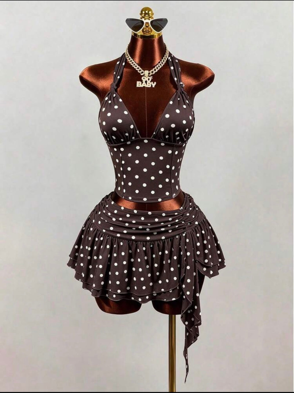 Hot Girl Style White With Black Dot Spaghetti Strap Tank Top, Sexy Deep V-Neck Backless Cropped Camisole,