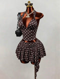 Hot Girl Style White With Black Dot Spaghetti Strap Tank Top, Sexy Deep V-Neck Backless Cropped Camisole,